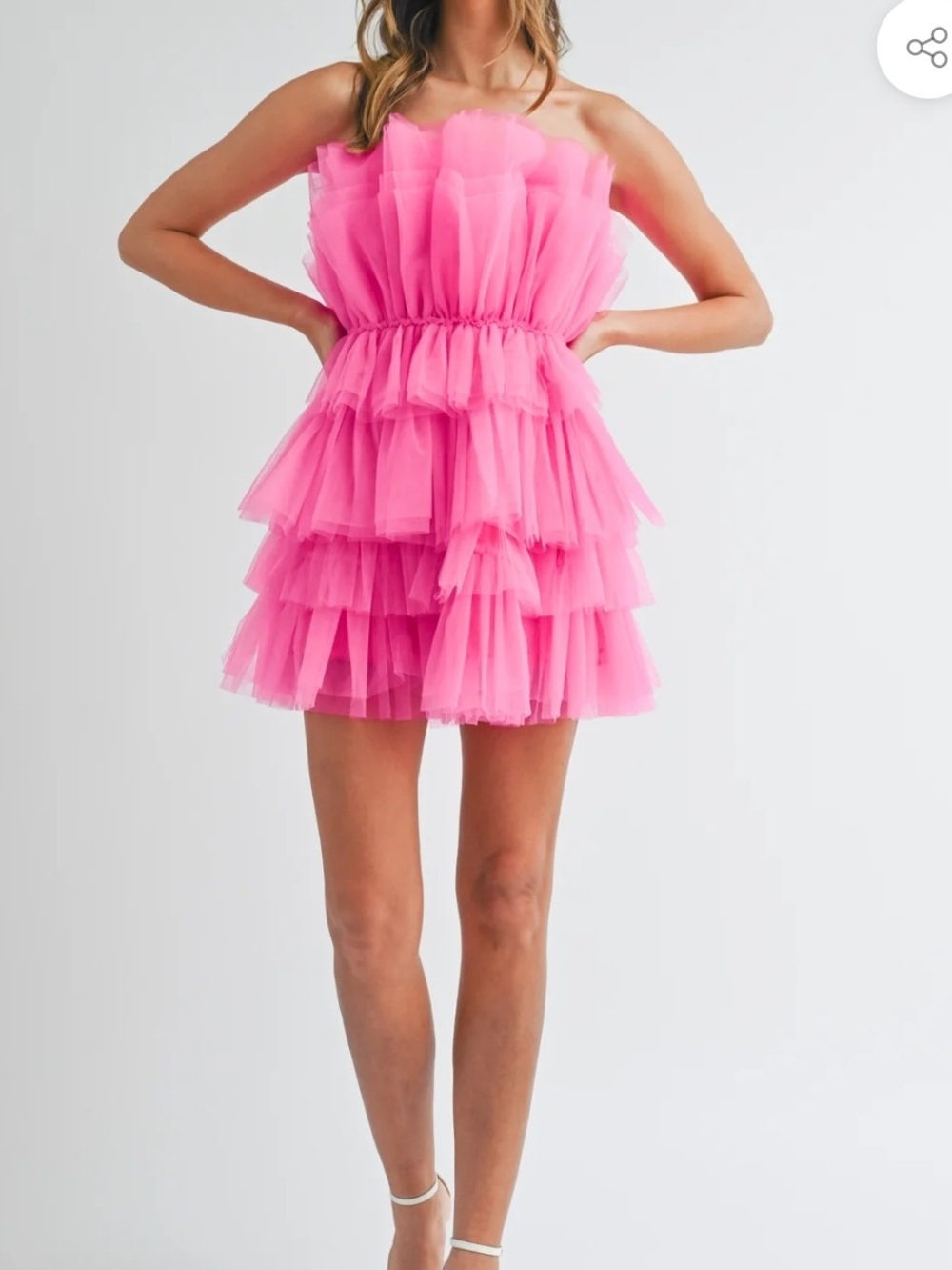 Elegant Hot Pink Strapless Ruffle Tulle Mini Dress - Picture 5 of 9